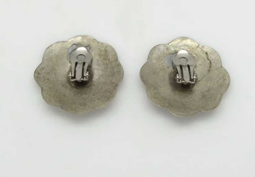 Engraved Silvertone Metal Turkish Earrings - image 2