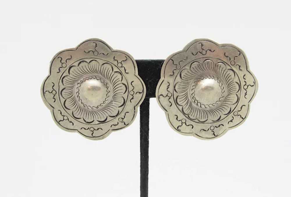 Engraved Silvertone Metal Turkish Earrings - image 3