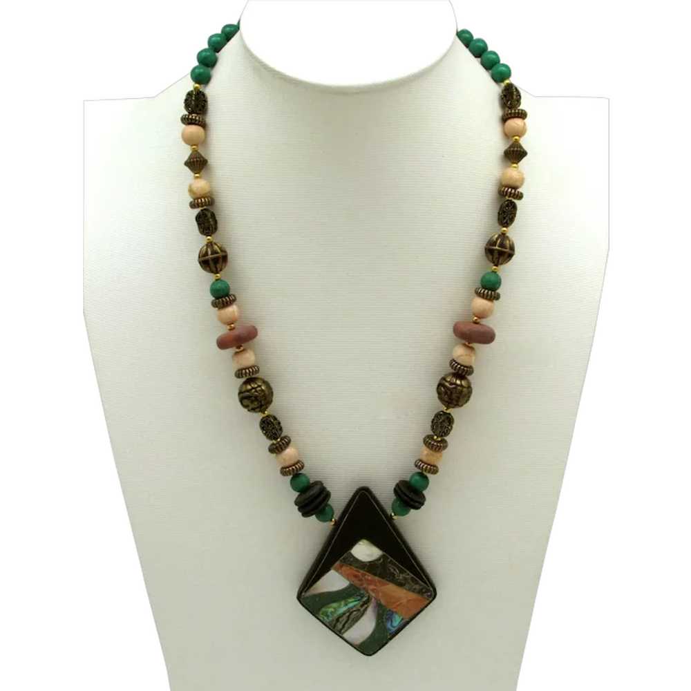 Bead Necklace with Mosaic Pendant - image 1