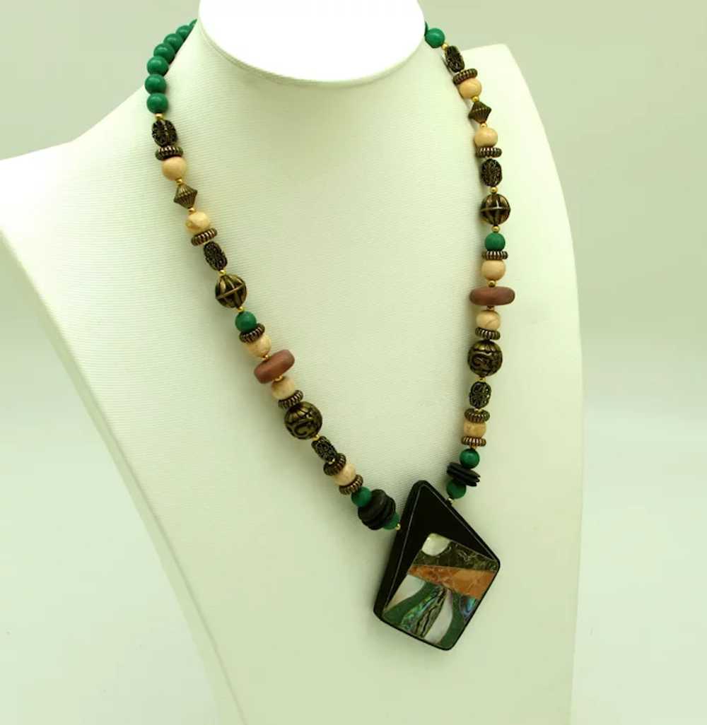 Bead Necklace with Mosaic Pendant - image 3