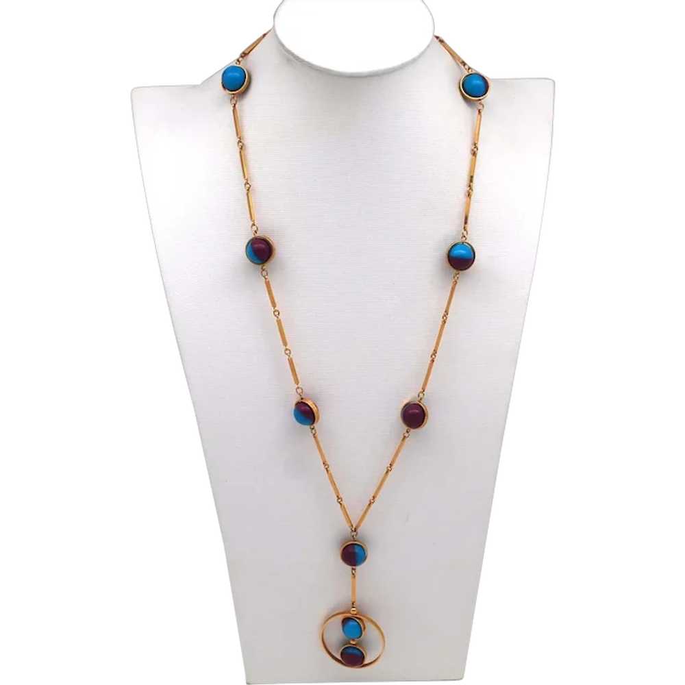 Mod Two Tone Bead and Metal Necklace With Pendant - image 1