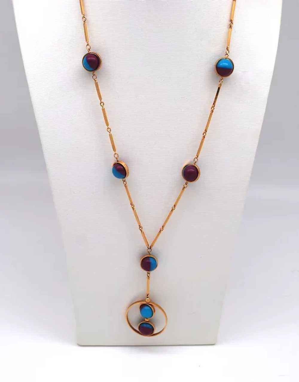 Mod Two Tone Bead and Metal Necklace With Pendant - image 2