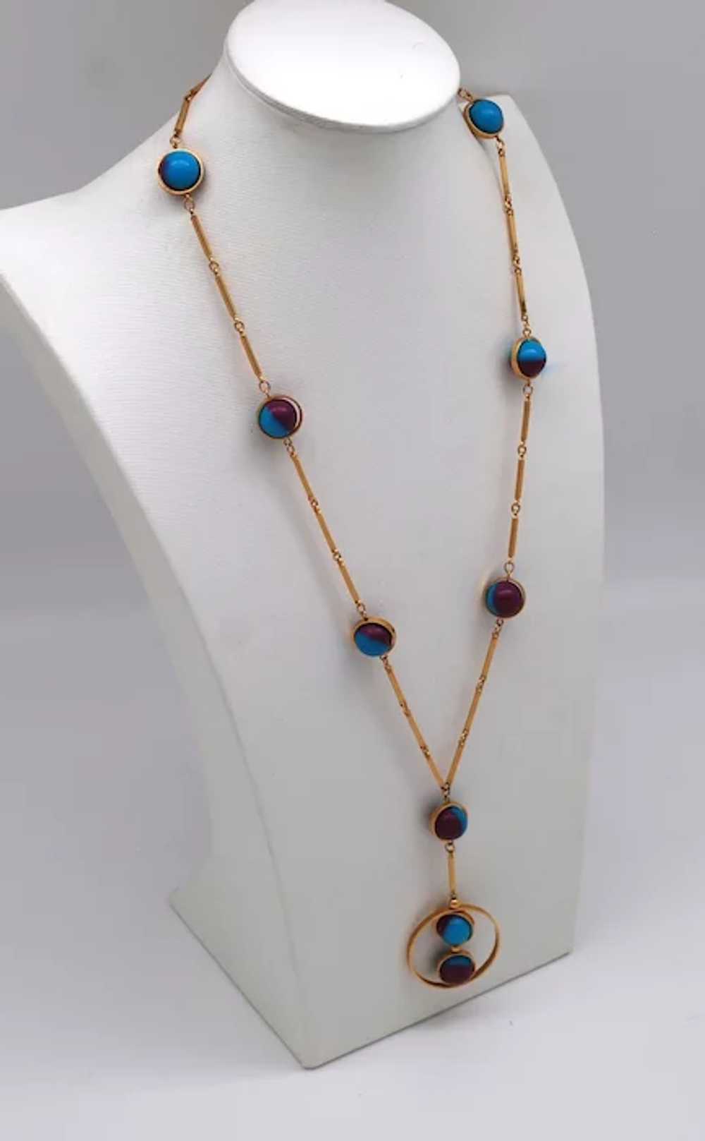 Mod Two Tone Bead and Metal Necklace With Pendant - image 4