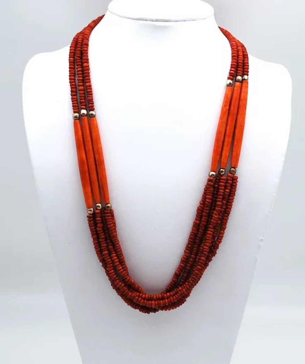 Three Strand Wood Disk and Elongated Bead Necklace - image 2