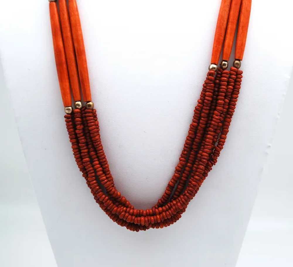 Three Strand Wood Disk and Elongated Bead Necklace - image 3