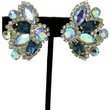 Blue and Aurora Borealis Floral Earrings