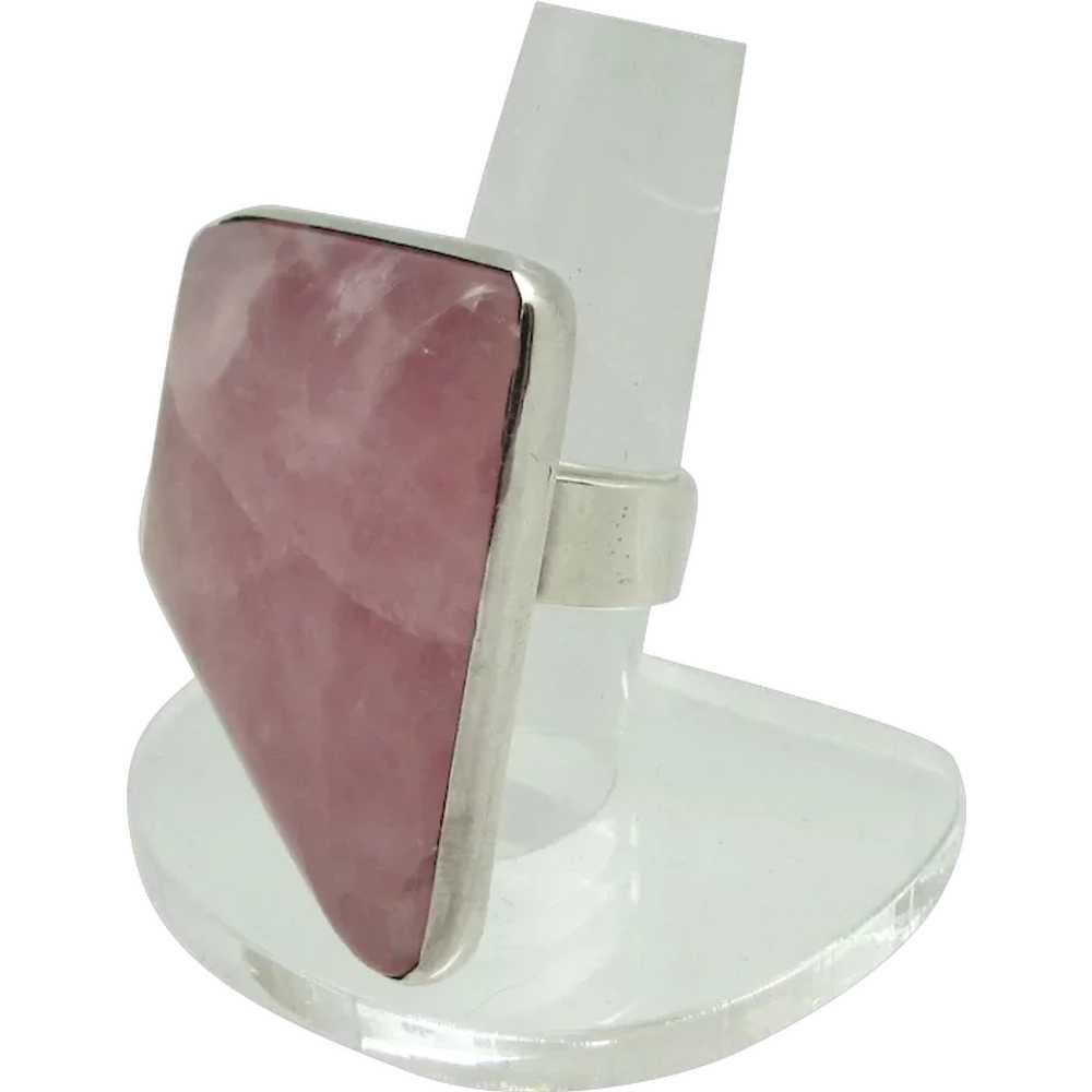 Sterling Silver & Pink Quartz Adjustable Ring - image 1