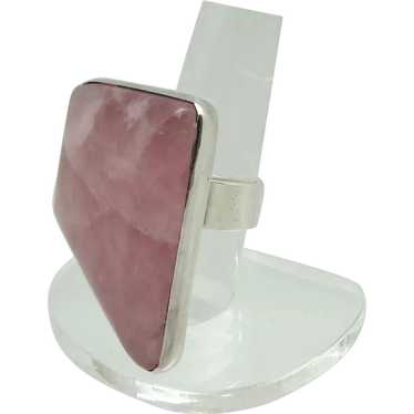 Sterling Silver & Pink Quartz Adjustable Ring - image 1