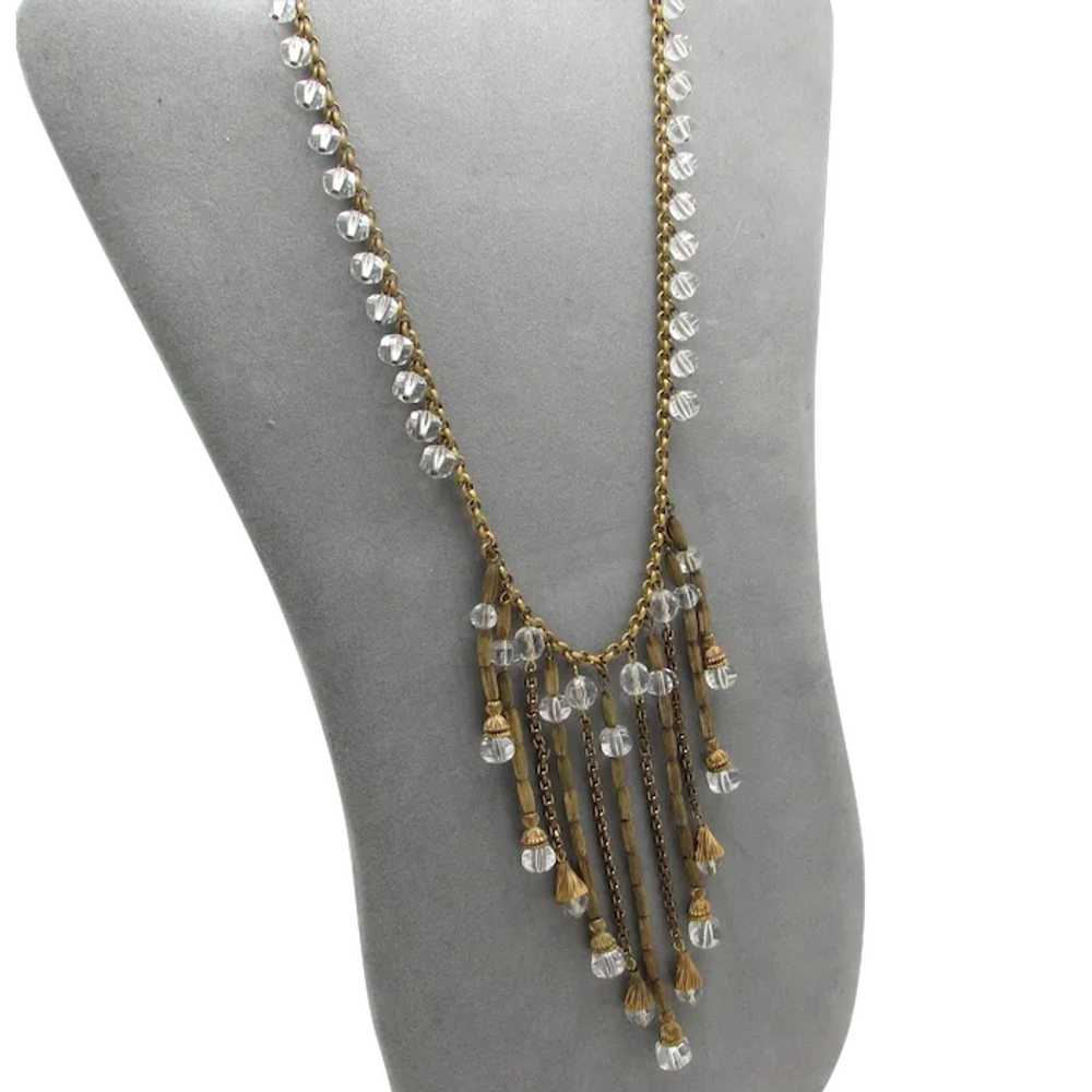 Czech Necklace with Metal and Faceted Glass Fringe - image 1
