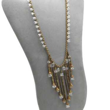 Czech Necklace with Metal and Faceted Glass Fringe - image 1