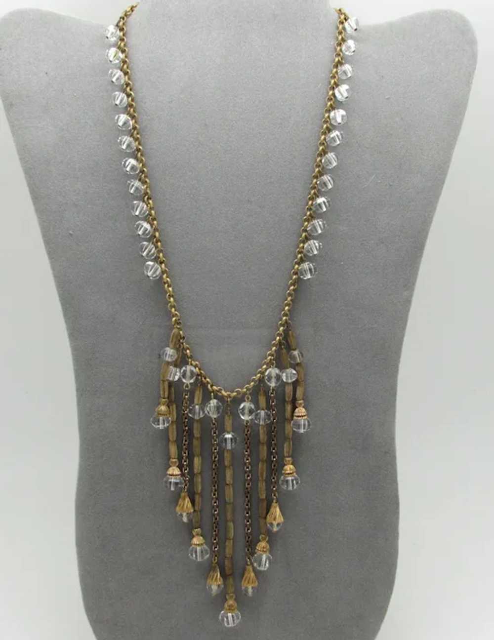 Czech Necklace with Metal and Faceted Glass Fringe - image 2