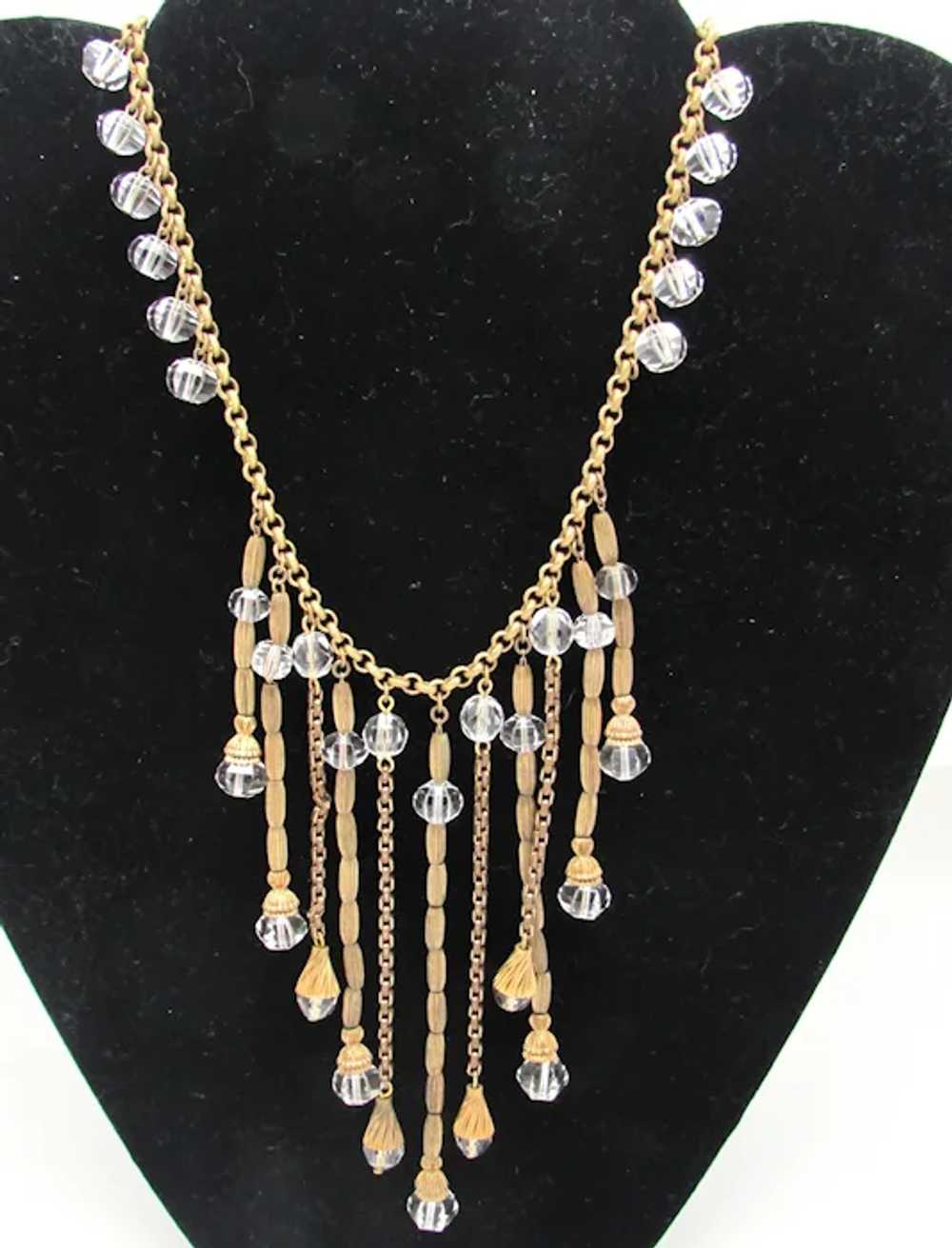 Czech Necklace with Metal and Faceted Glass Fringe - image 4