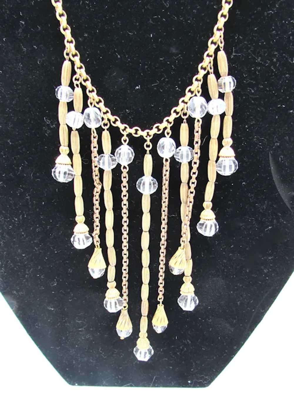 Czech Necklace with Metal and Faceted Glass Fringe - image 5