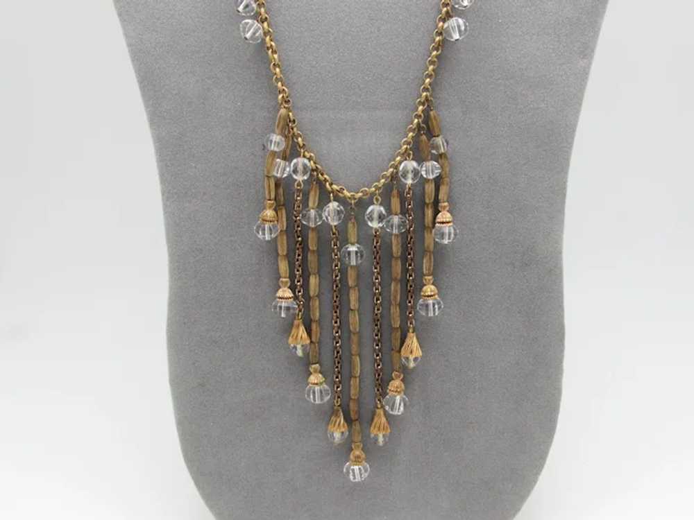 Czech Necklace with Metal and Faceted Glass Fringe - image 6
