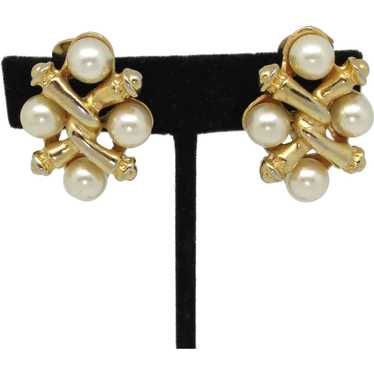 1980s Criss Cross Earrings with Imitation Pearls