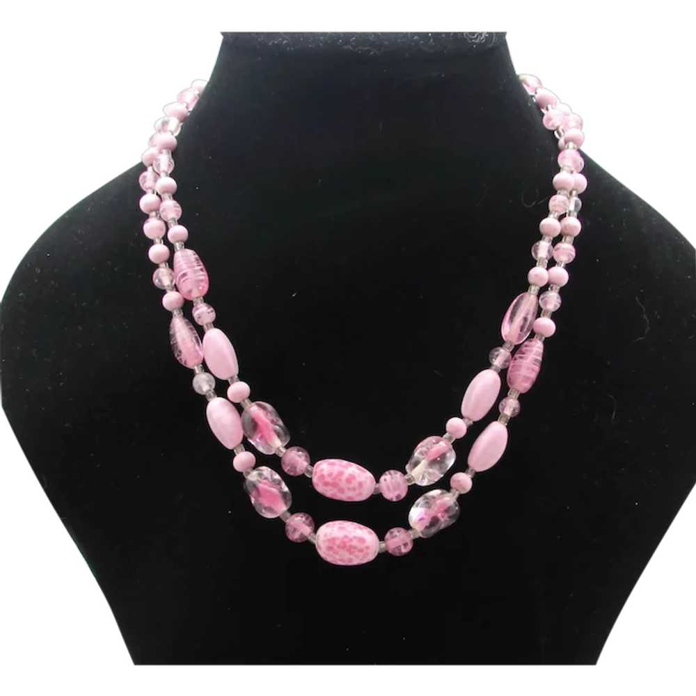 Double Strand Pink Glass Bead Necklace - image 1