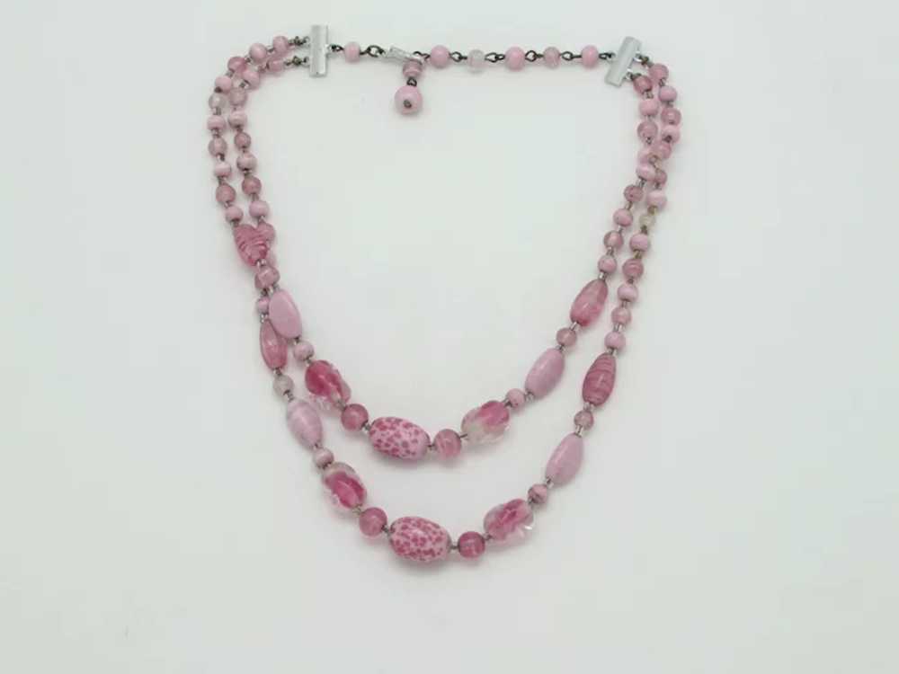 Double Strand Pink Glass Bead Necklace - image 2