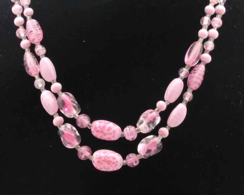 Double Strand Pink Glass Bead Necklace - image 3