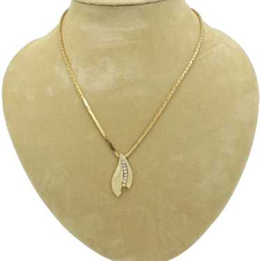 1970s Goldtone Leaf Necklace with Rhinestones