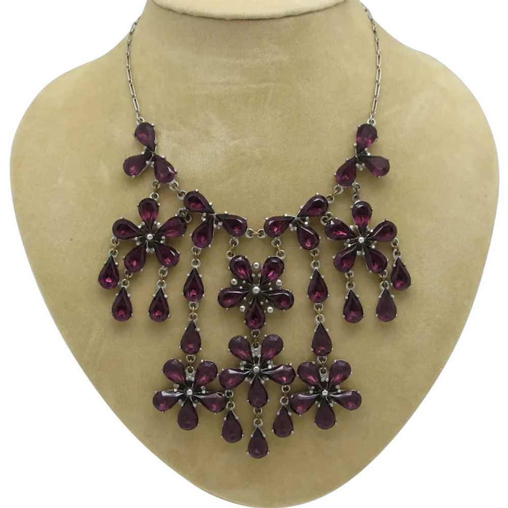 Amethyst Glass Floral Festoon Necklace - image 1