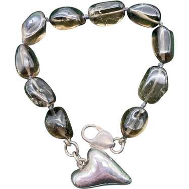 Sterling Silver and Polished Amethyst Link Bracel… - image 1