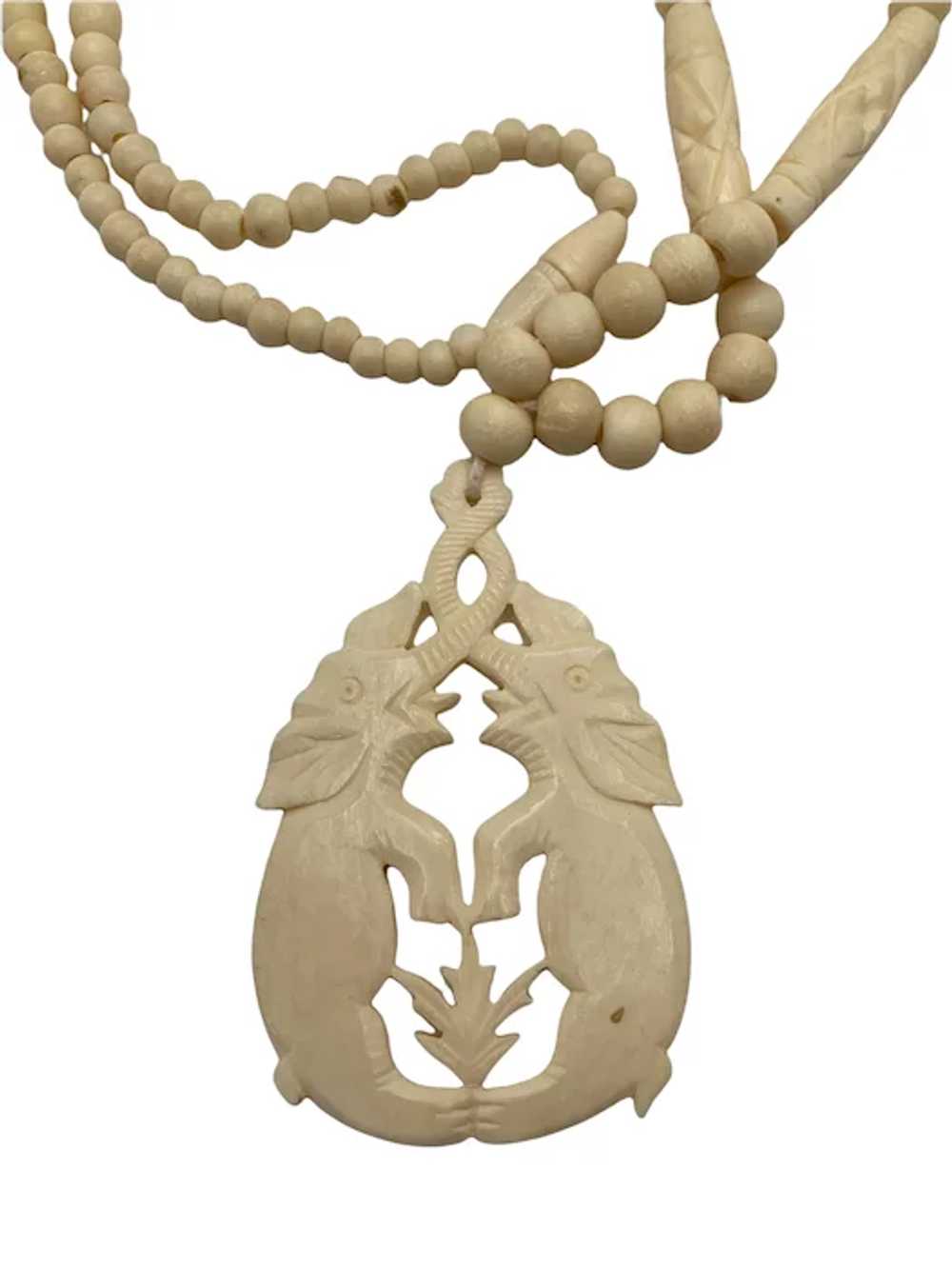 Vintage Indian Carved Bone Elephant Pendant Neckl… - image 5