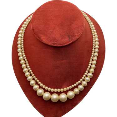 Vintage Mid-Century Double Strand Cultured Pearl … - image 1