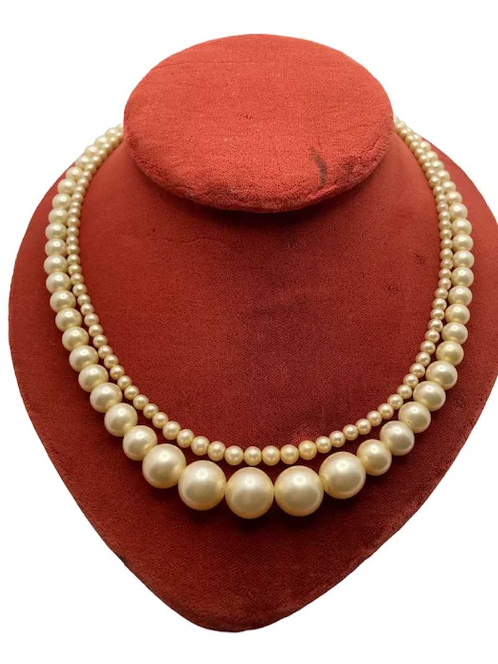 Vintage Mid-Century Double Strand Cultured Pearl … - image 3