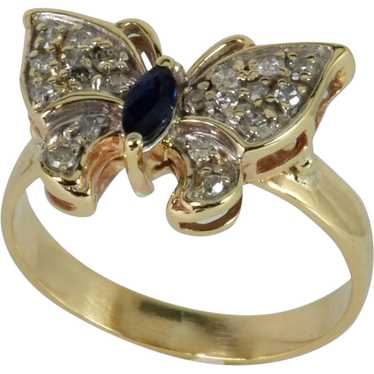 Vintage Butterfly Ring with Diamond/Sapphire in 1… - image 1