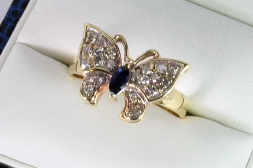 Vintage Butterfly Ring with Diamond/Sapphire in 1… - image 2