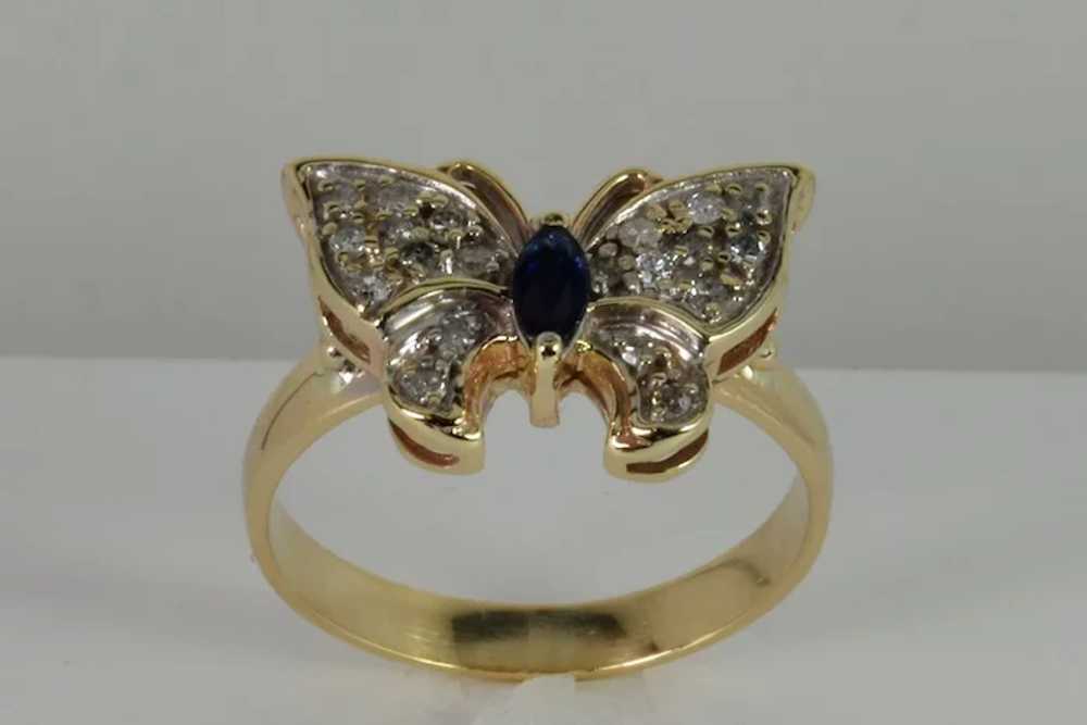 Vintage Butterfly Ring with Diamond/Sapphire in 1… - image 3
