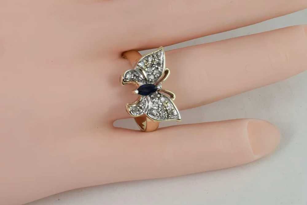 Vintage Butterfly Ring with Diamond/Sapphire in 1… - image 4