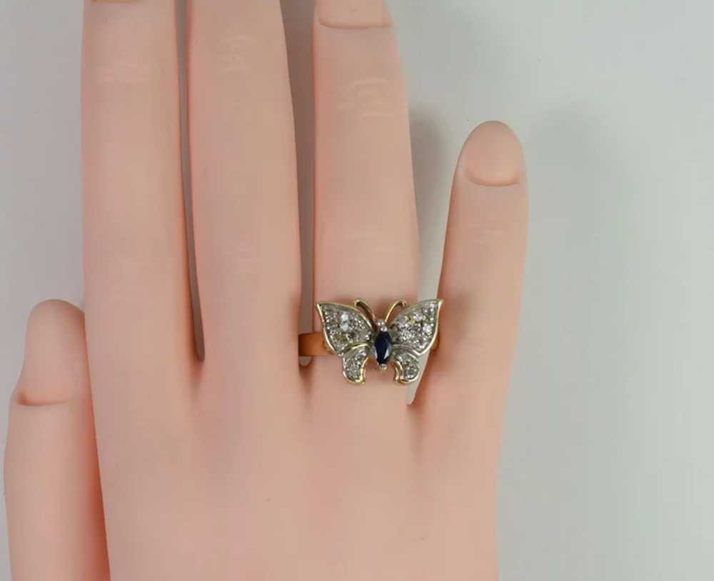 Vintage Butterfly Ring with Diamond/Sapphire in 1… - image 5