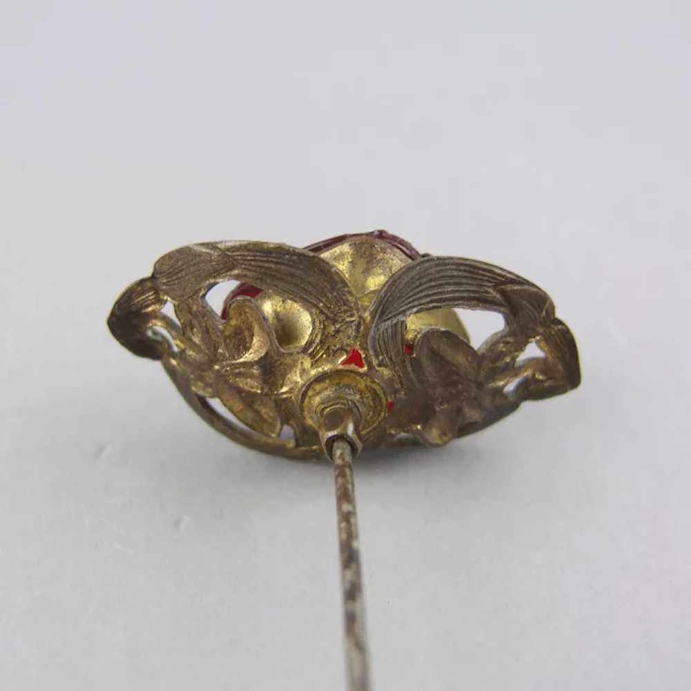 Hatpin - Art Nouveau Gilt Brass and Ruby Glass Je… - image 3