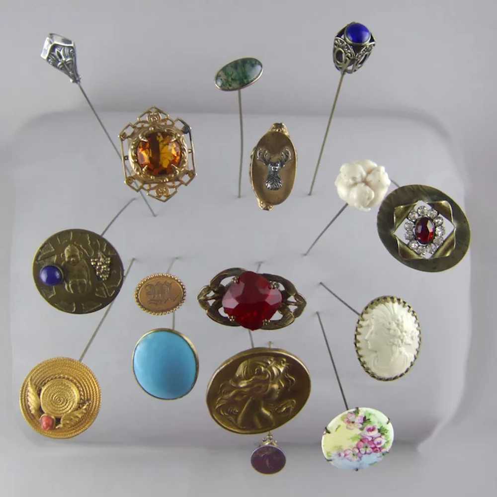Hatpin - Art Nouveau Gilt Brass and Ruby Glass Je… - image 5