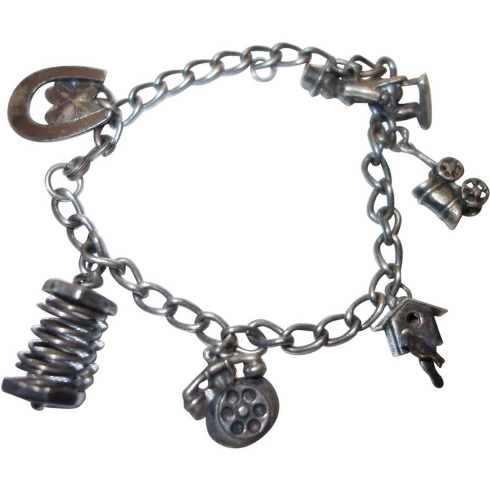 Vintage 1940's Charm Bracelet with Articulated Ch… - image 1