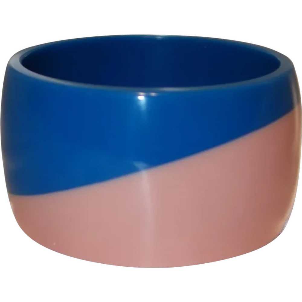 Vintage Wide Pink and Blue Lucite Bangle Bracelet - image 1