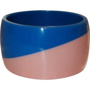 Vintage Wide Pink and Blue Lucite Bangle Bracelet - image 1