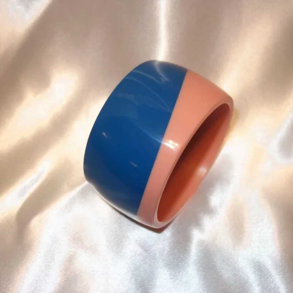 Vintage Wide Pink and Blue Lucite Bangle Bracelet - image 2