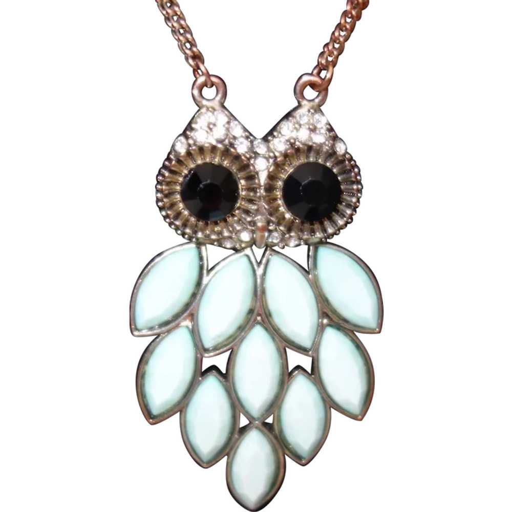 Vintage Figural Owl and Rhinestone Necklace - image 1