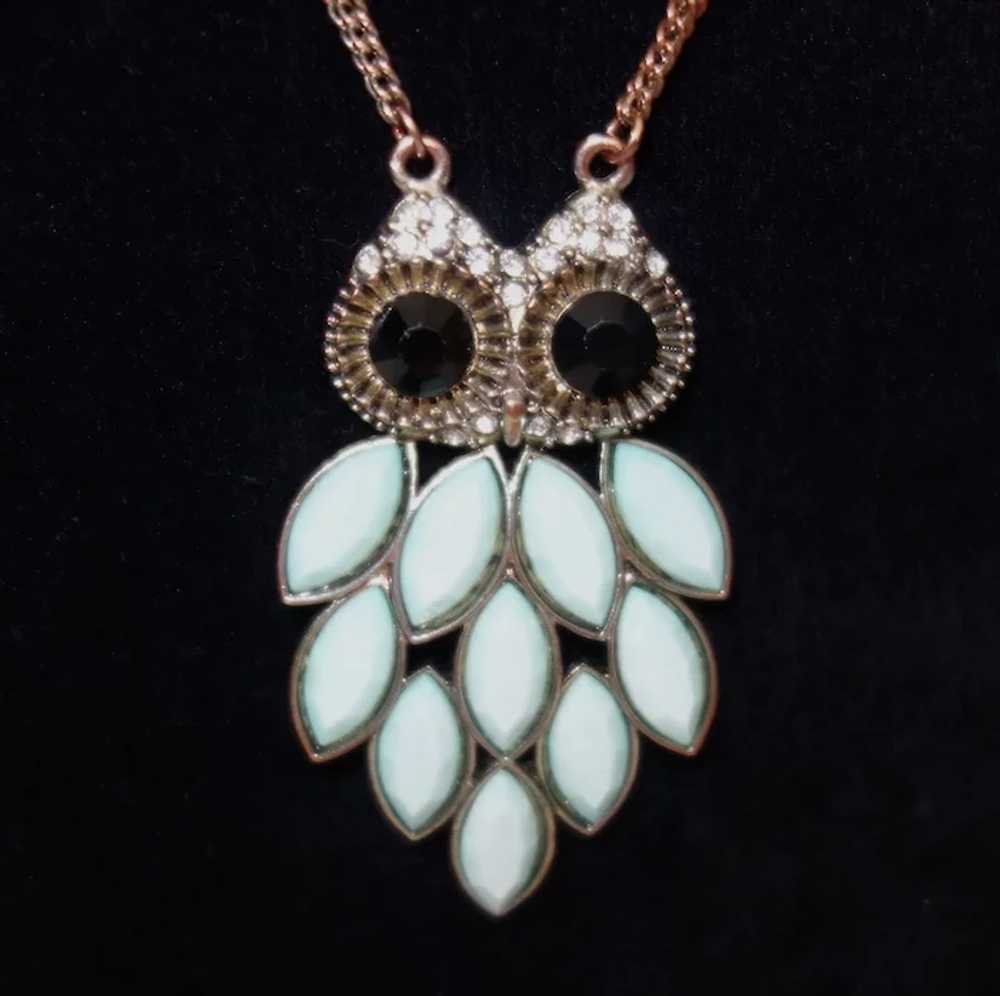 Vintage Figural Owl and Rhinestone Necklace - image 3