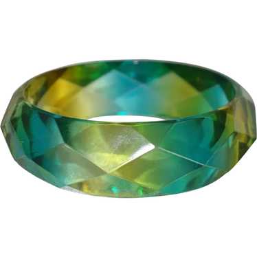 Yellow and Green Faceted Resin Bangle Bracelet - image 1