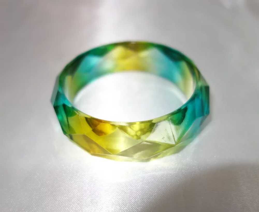 Yellow and Green Faceted Resin Bangle Bracelet - image 3