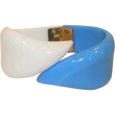 Vintage Baby Blue and White Lucite Hinged Bracelet - image 1