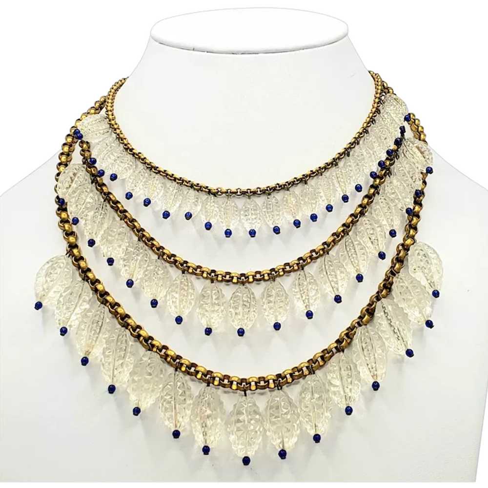 DAZZLING 3 Strand Cut Crystal and Blue Bead Neckl… - image 1