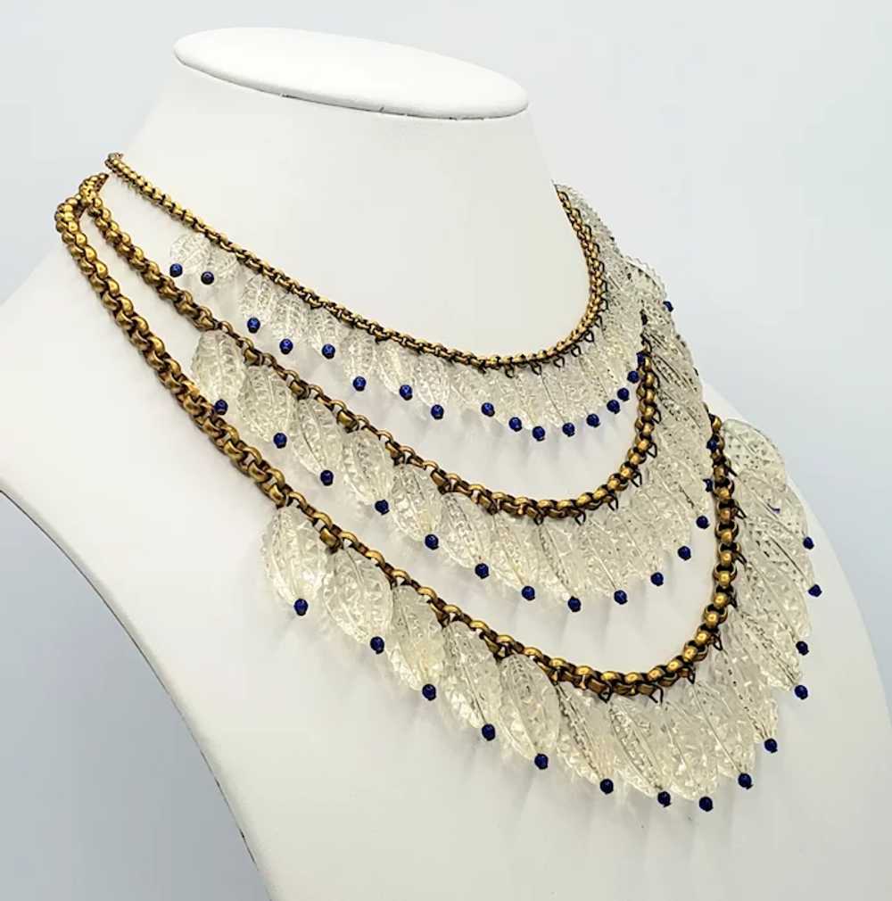 DAZZLING 3 Strand Cut Crystal and Blue Bead Neckl… - image 3