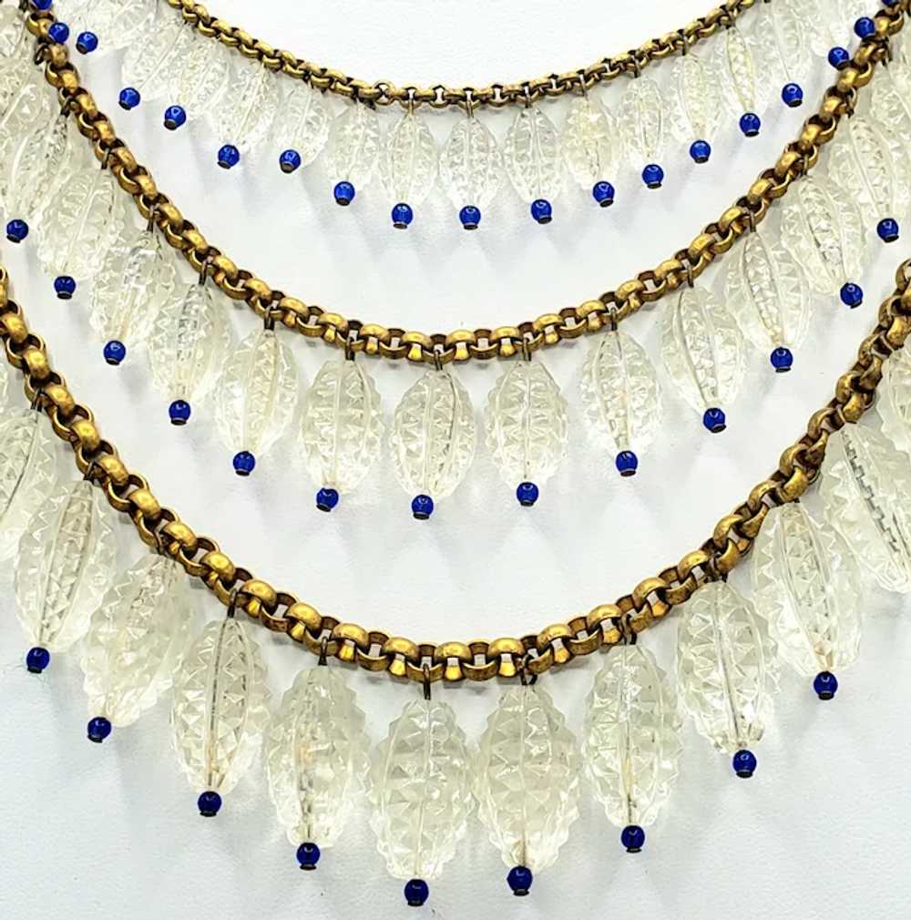 DAZZLING 3 Strand Cut Crystal and Blue Bead Neckl… - image 4