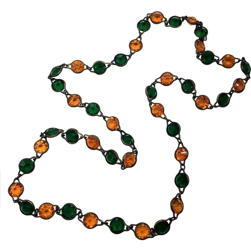 Art Deco Green and Yellow Crystal Necklace - image 1