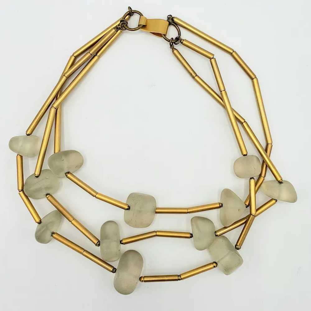 STUNNING Glass and Golden Tubes Necklace - image 3