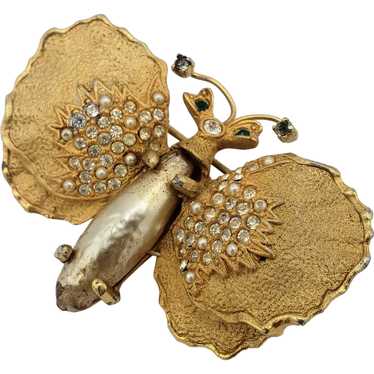 Moth Pearl Belly Brooch - image 1